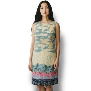 Take Two Women’s Sleeveless Knee-Length Sheath Dress VTG Pink Flamingo Palms L